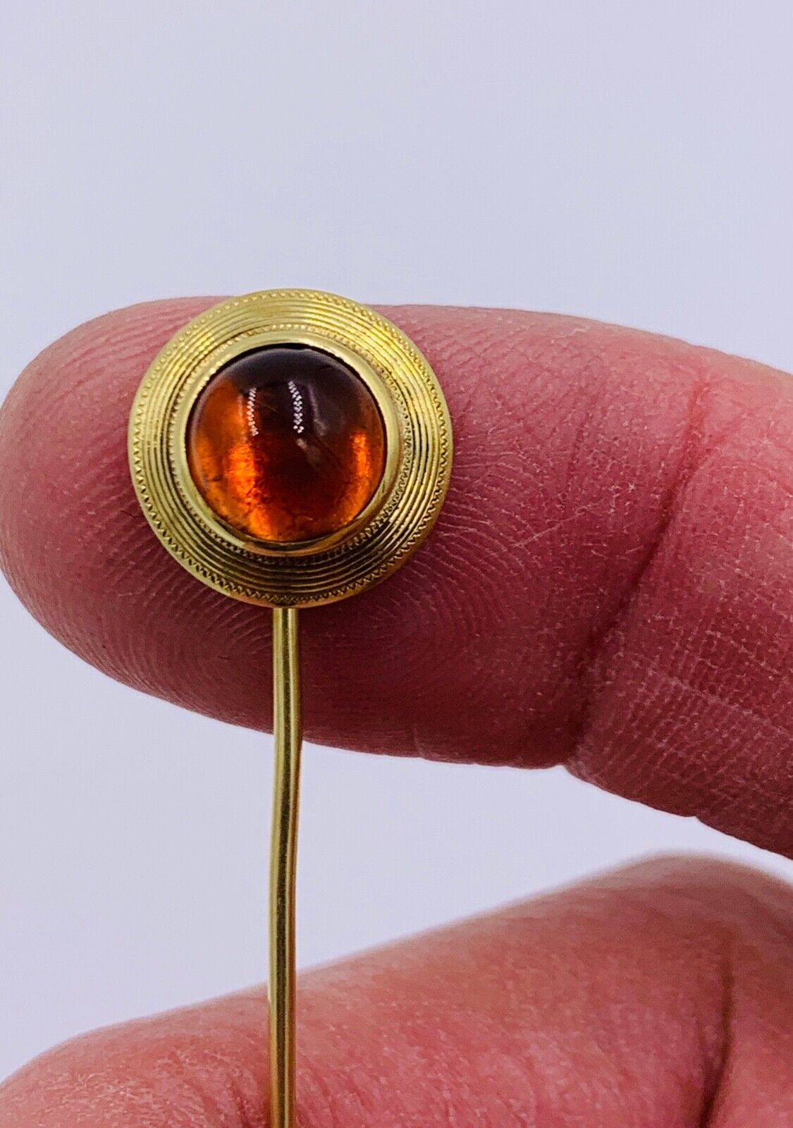 Vintage 14K Yellow Gold Citrine Cabochon Lapel Pin stick hat pin