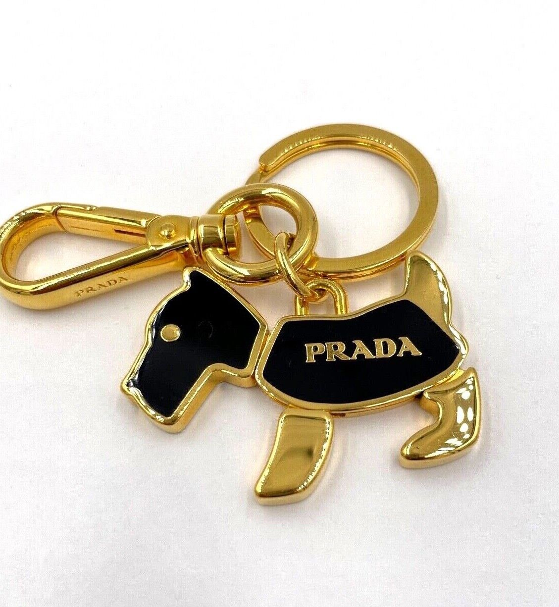 Prada Gold & Black Scottish Dog Keychain Or Bagchain