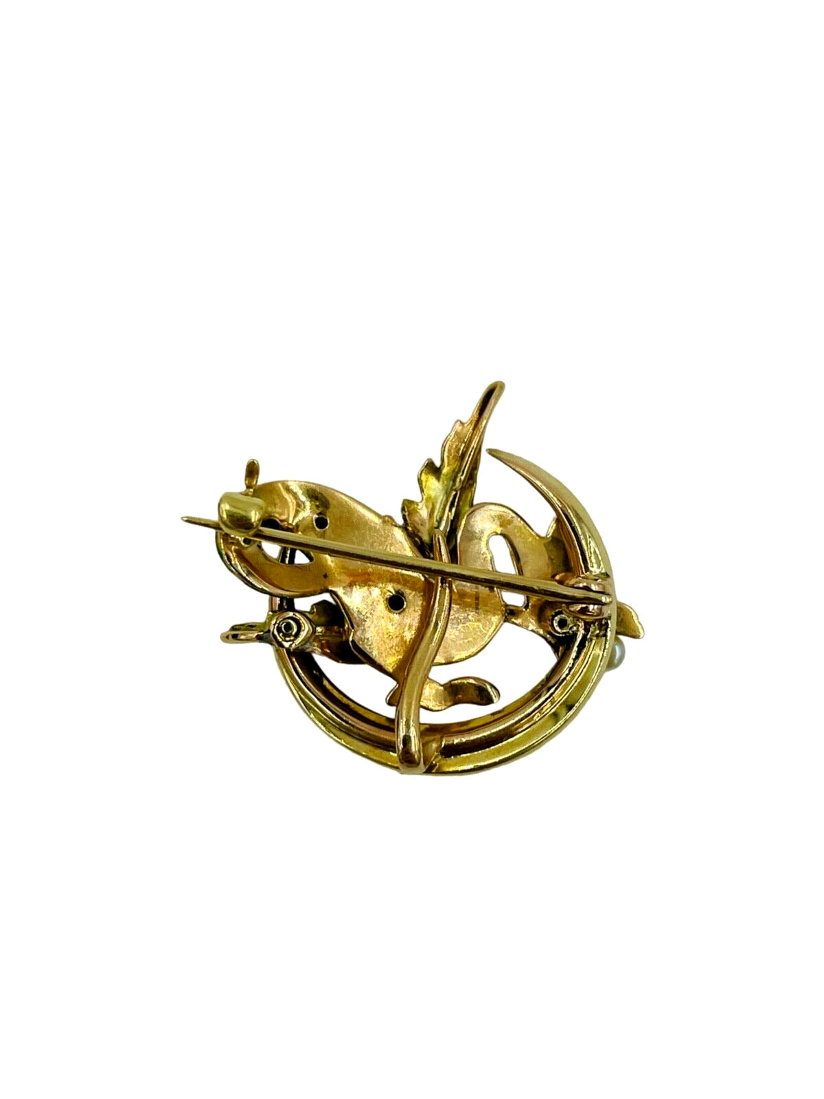 Antique Art Nouveau 14k Winged Dragon/Griffin Pin, Pearls, Green Eye