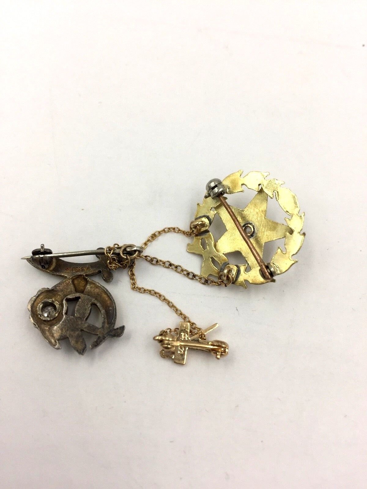 Vintage Masonic Eastern Star Enamel Diamond Pin in 14K Yellow Gold
