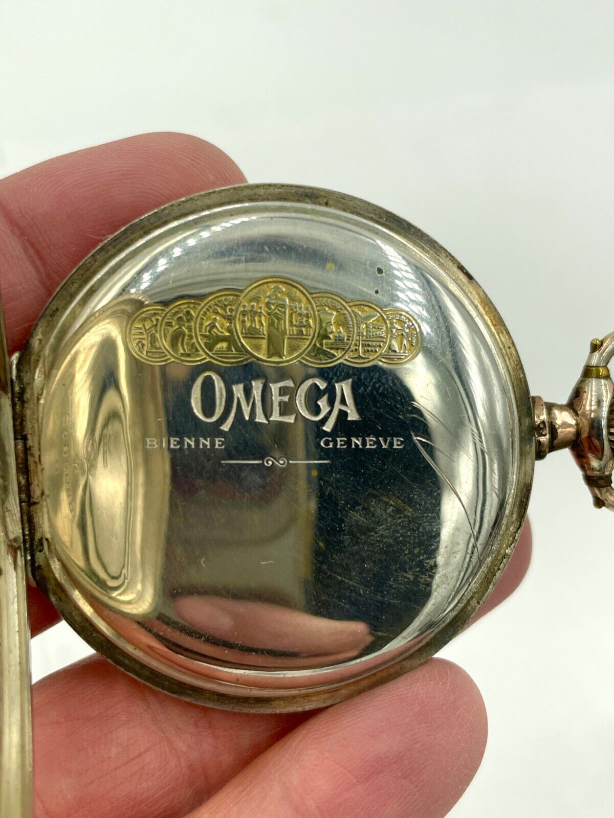 Antique Omega pocket watch Switzerland .800 Silver Full Hunter 52mm