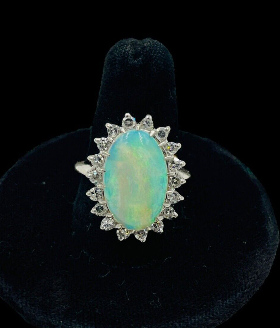 Estate Opal and Diamond 14k white gold Cocktail Ring