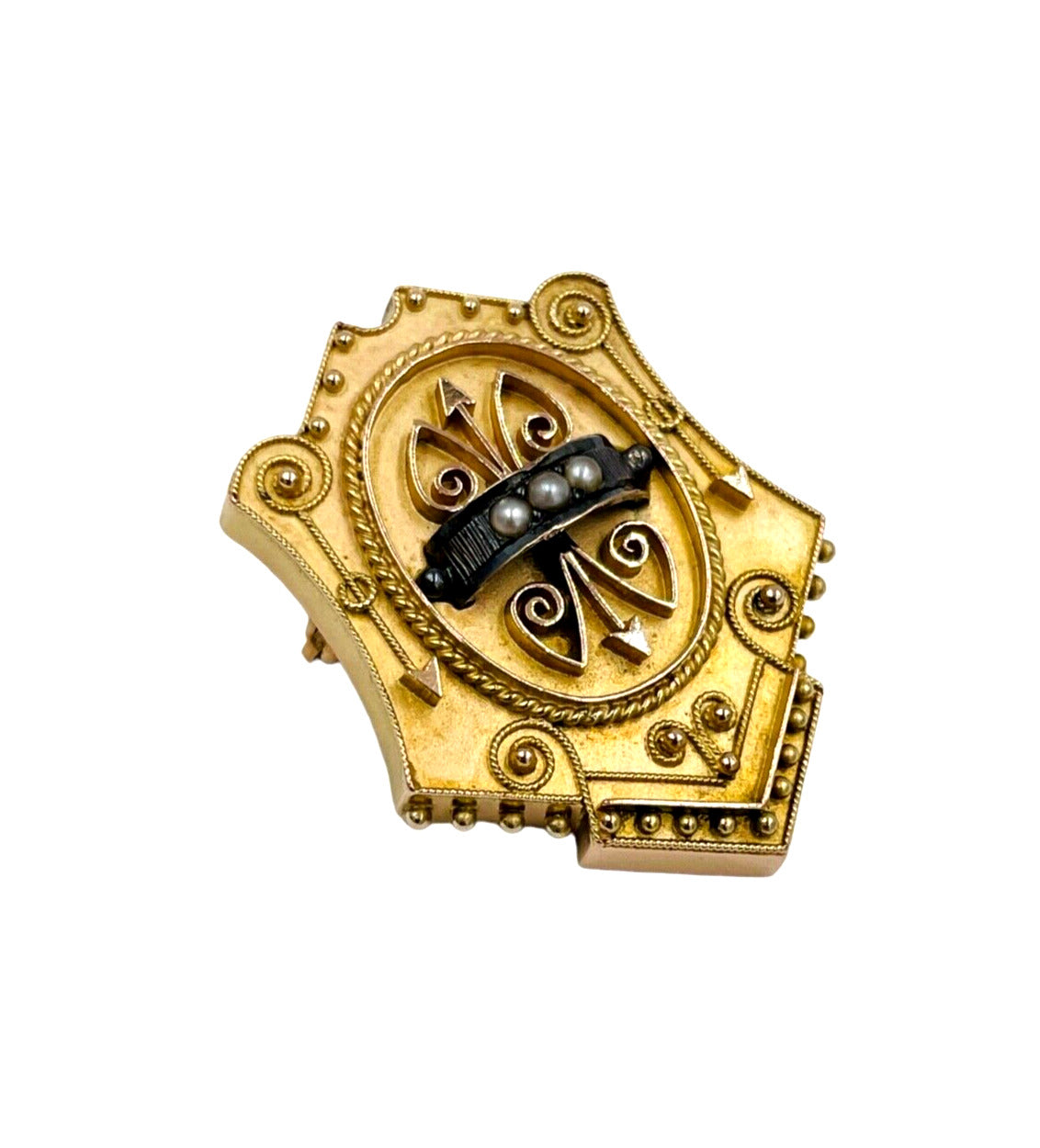 Victorian 12k Rose Gold Etruscan Pin Brooch 1880's