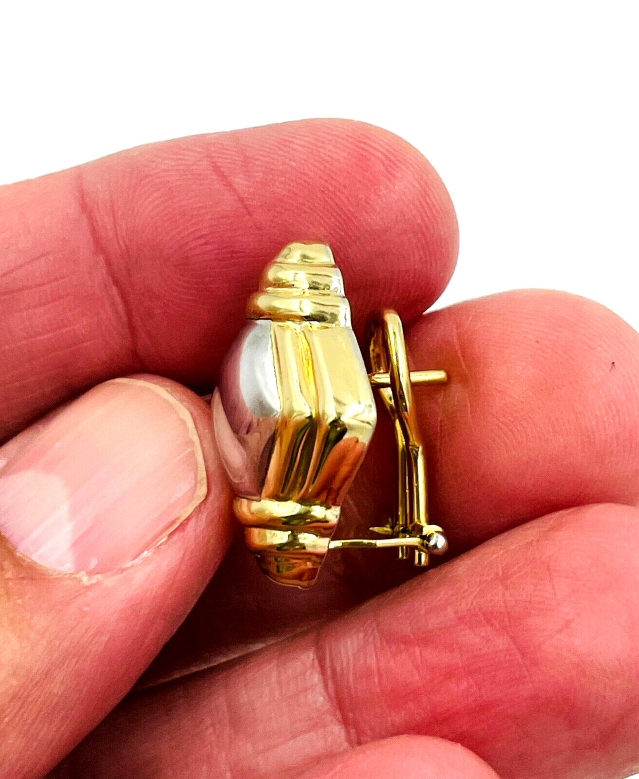 Chimento Modernist 18K Yellow & White Gold Pierced Omega Clip Earrings