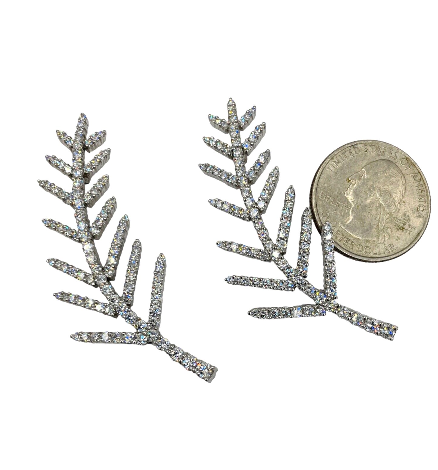 Set of 2 Vintage Tiffany & Co. Platinum Diamond Fern Pin Brooch Brooches