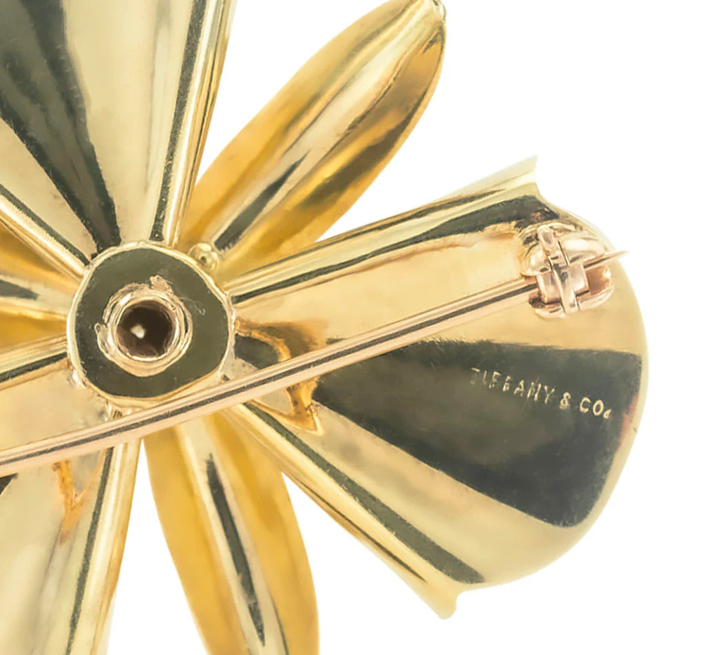 Tiffany & Co Diamond Sapphire Yellow Gold Orchid Brooch