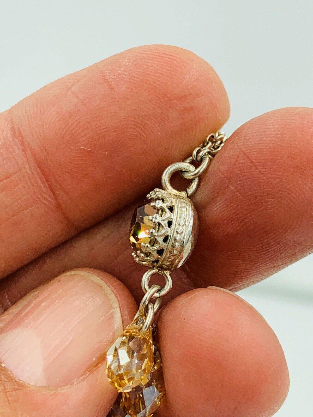 Designer Signed Rami Sterling Silver Briolette Drop Necklace Swarovski