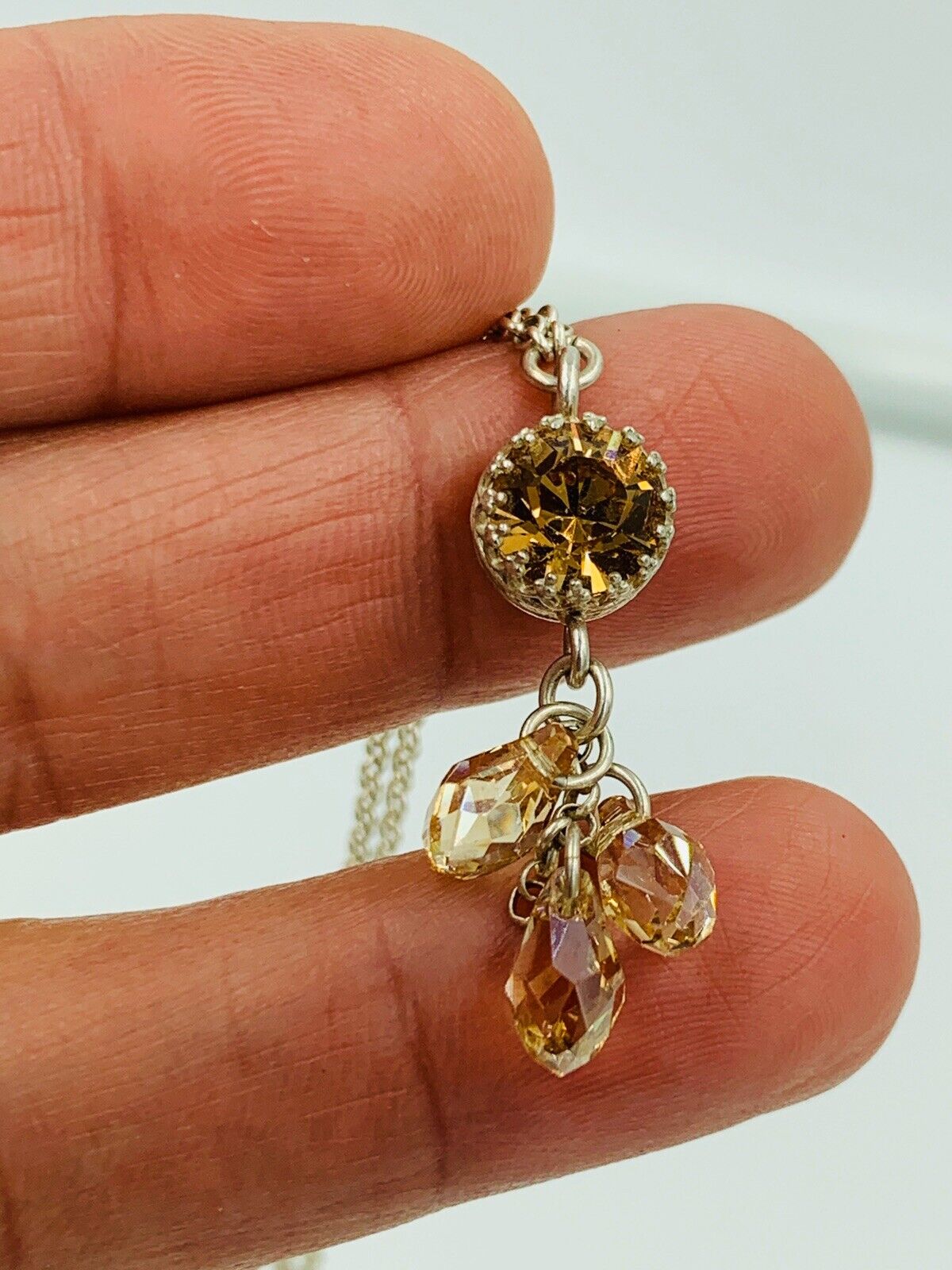 Designer Signed Rami Sterling Silver Briolette Drop Necklace Swarovski
