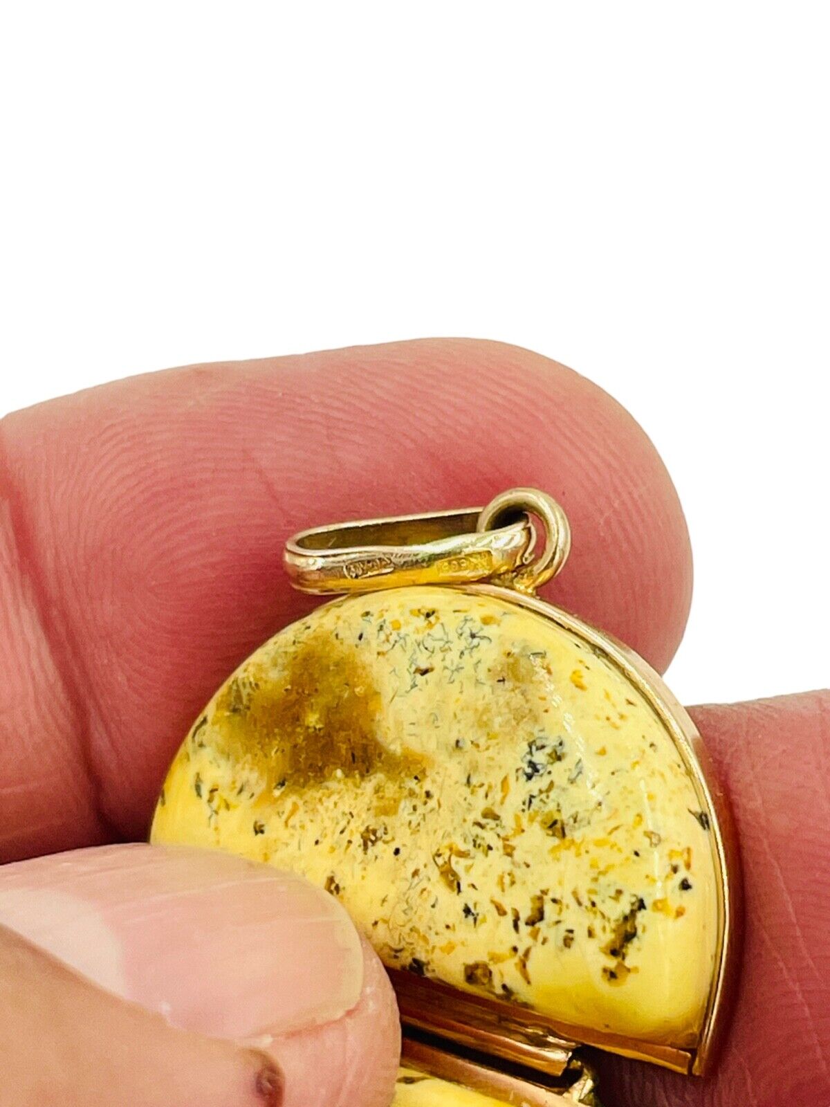 14K 585 Rose Pink Gold Russian Baltic Butterscotch Egg Yolk Amber Pendant