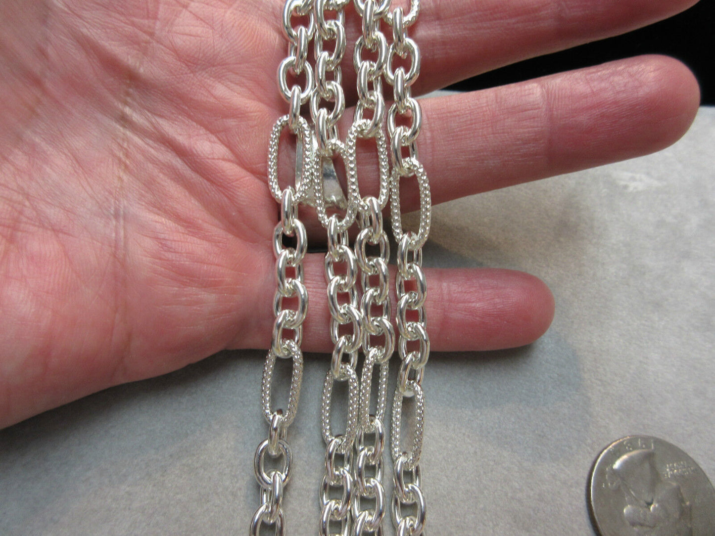 Sterling Silver Textured Link Necklace 32" Long
