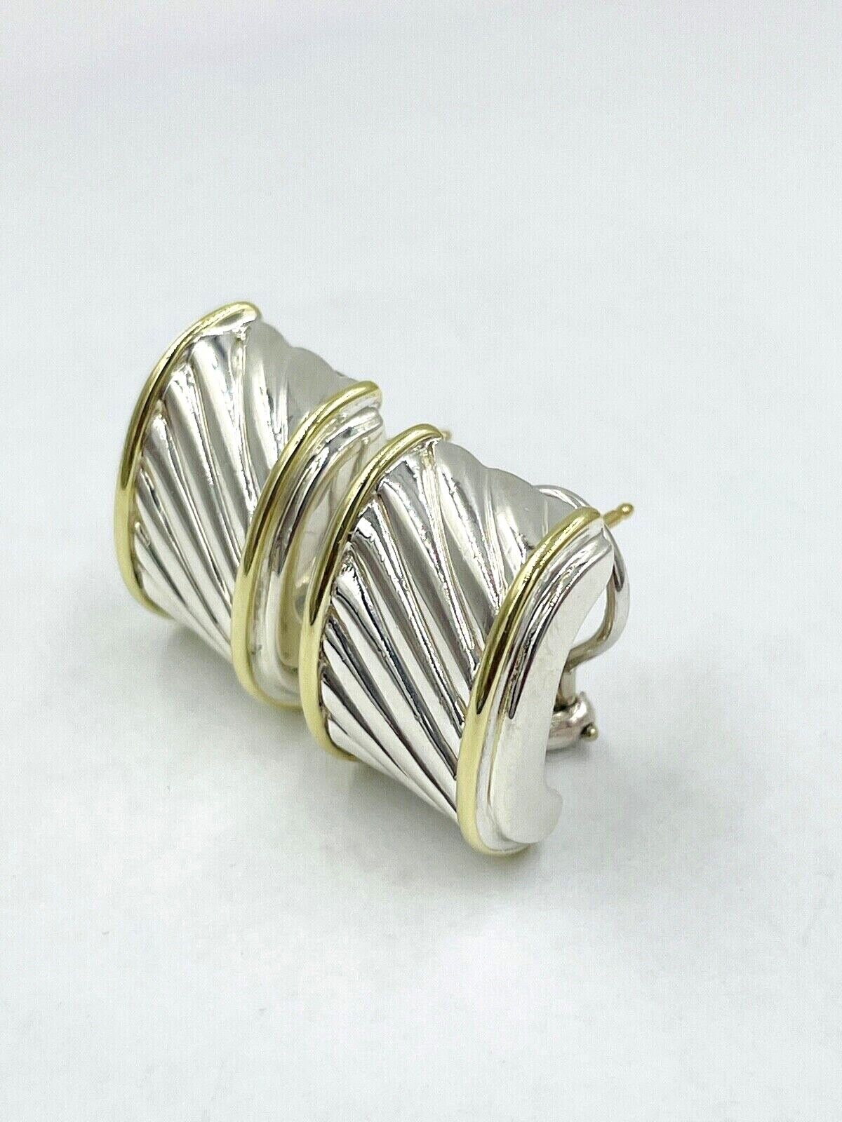 DAVID YURMAN STERLING SILVER 14K YELLOW GOLD THOROUGHBRED CABLE CIGAR EARRINGS
