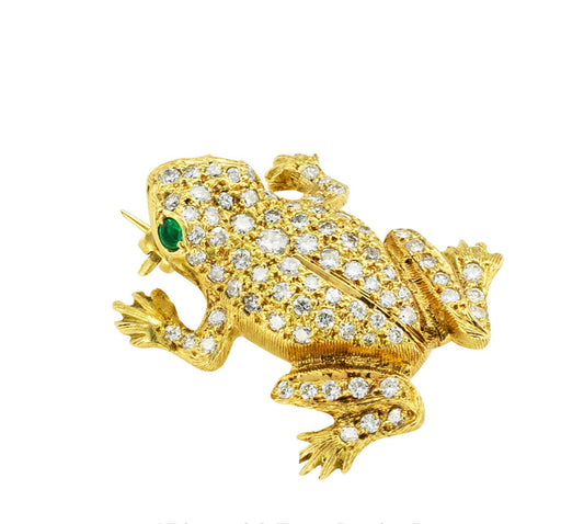 Austrian Diamond Emerald Gold Frog Brooch Art Deco