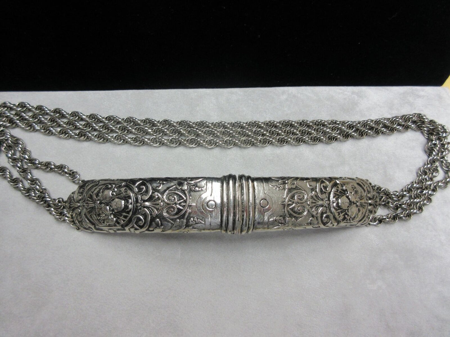 Accessorcraft NYC spectacular massive Gothic couture Silver tone belt necklace