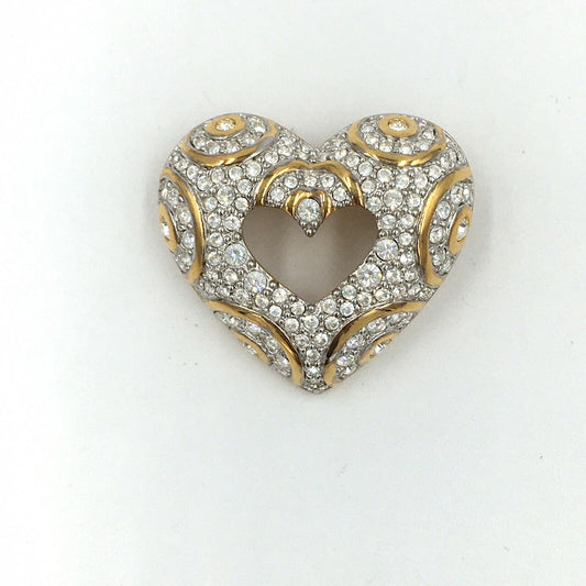 Signed Swan Swarovski Heart Clear Crystal Brooch Pin