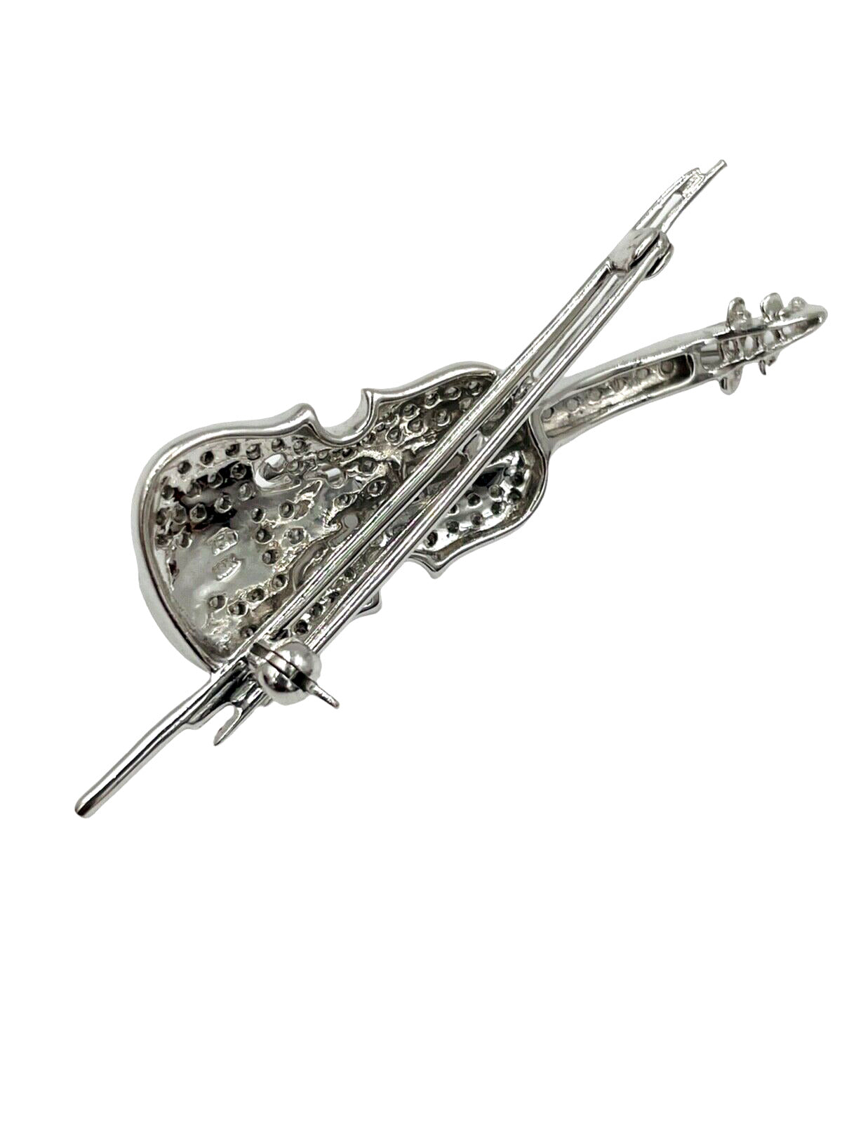 Estate 18K White Gold Diamond Violin brooch pin .45cts VS