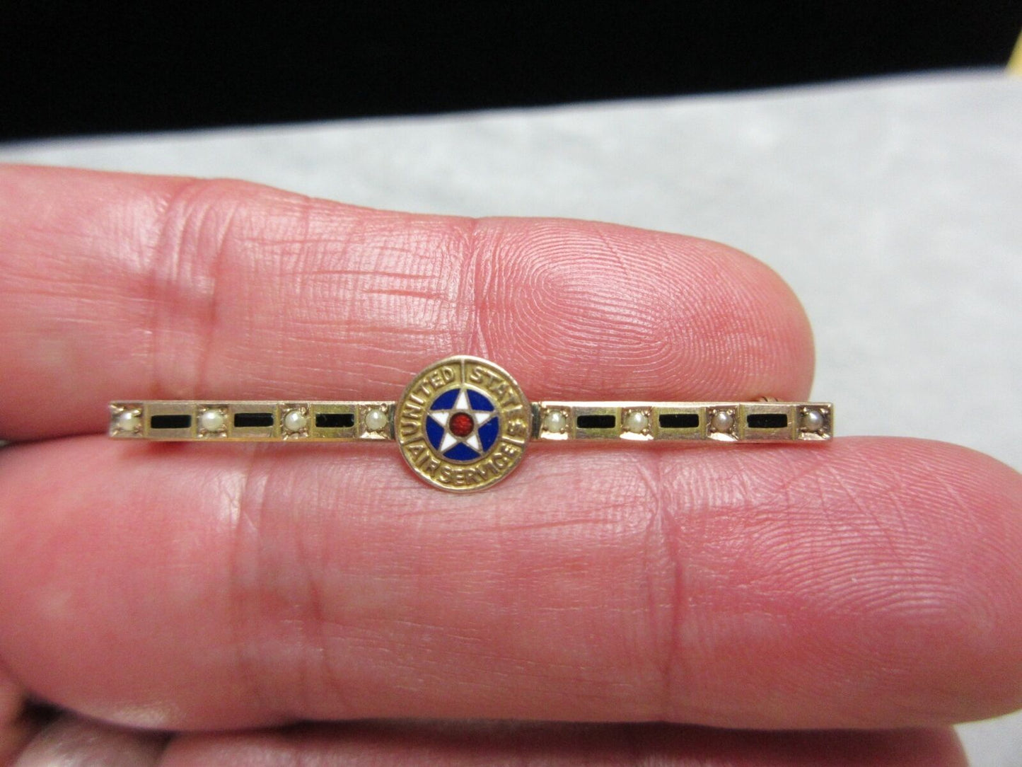 Military Sweetheart Enamel bar brooch Pin 10k gold United States Air Service