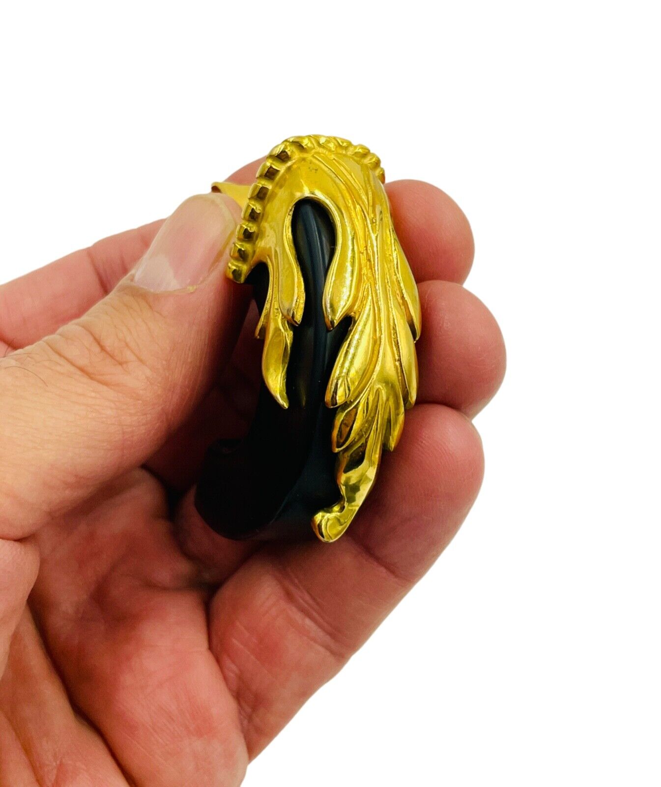 Inna Cytrine Paris Ebony wood Gold Plated Clip Earrings Runway