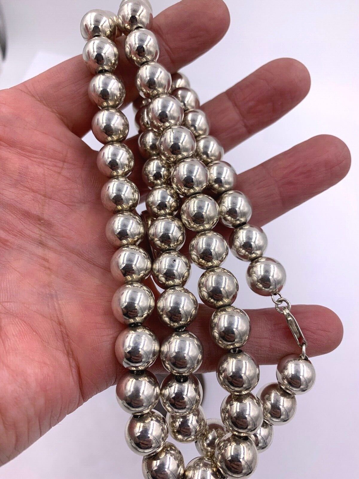 Vintage Sterling Silver Bead ball Necklace 24”