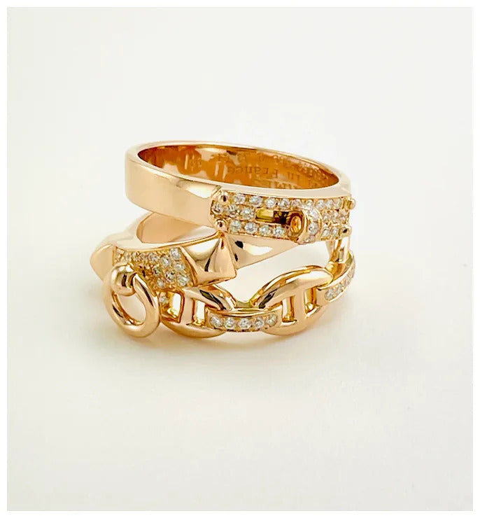 Authentic Hermes Alchimie 18k Rose Gold Diamond ring Large Model