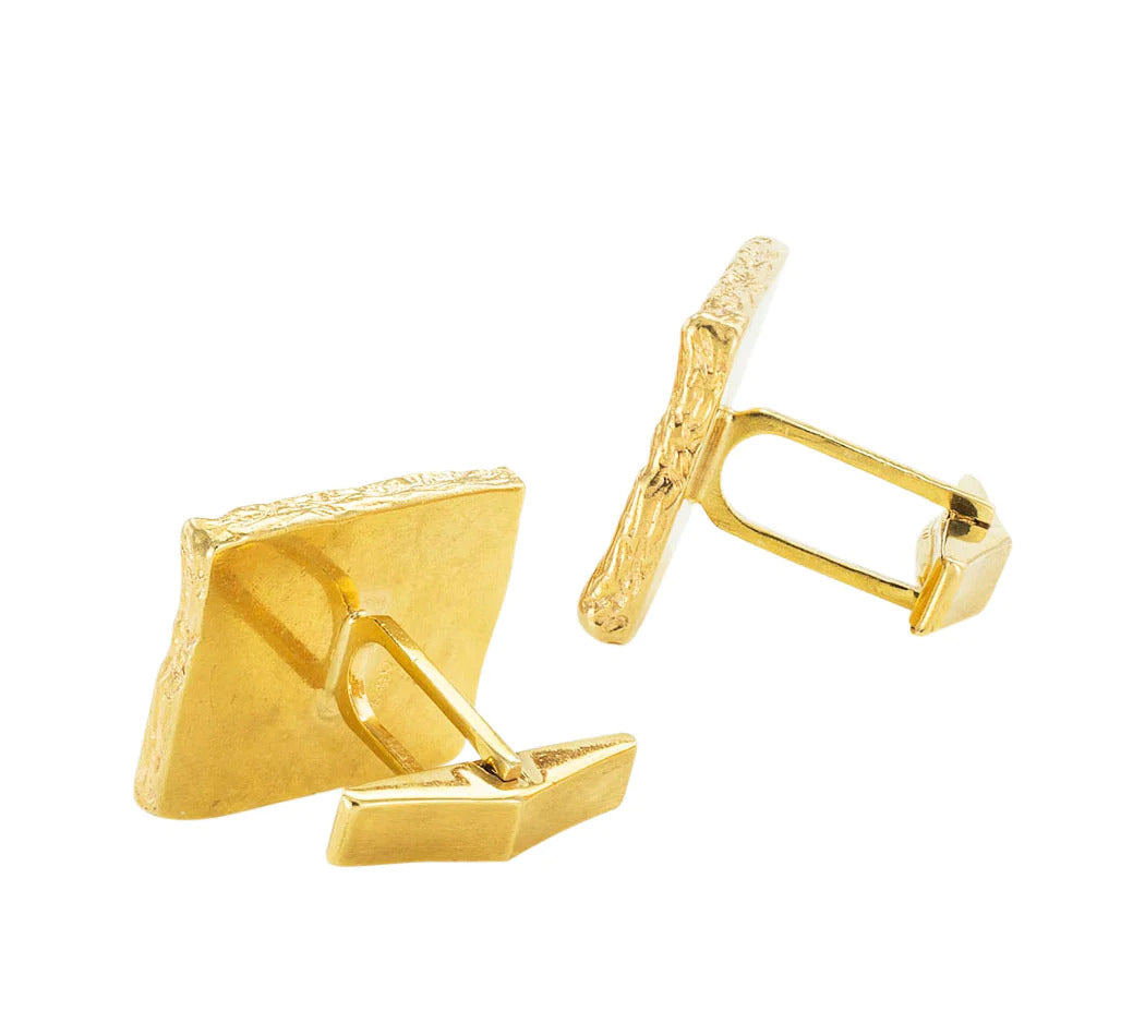 Ruser Yellow Gold Textured Large Cufflinks