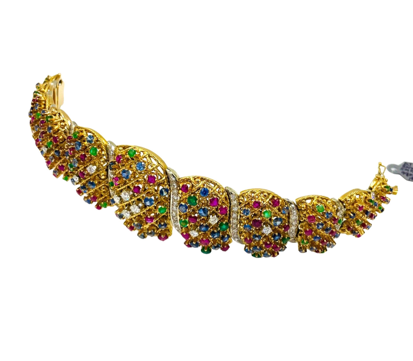 Estate 18k Gold Multi Gemstone and Diamond Bracelet Chunky 135 grams