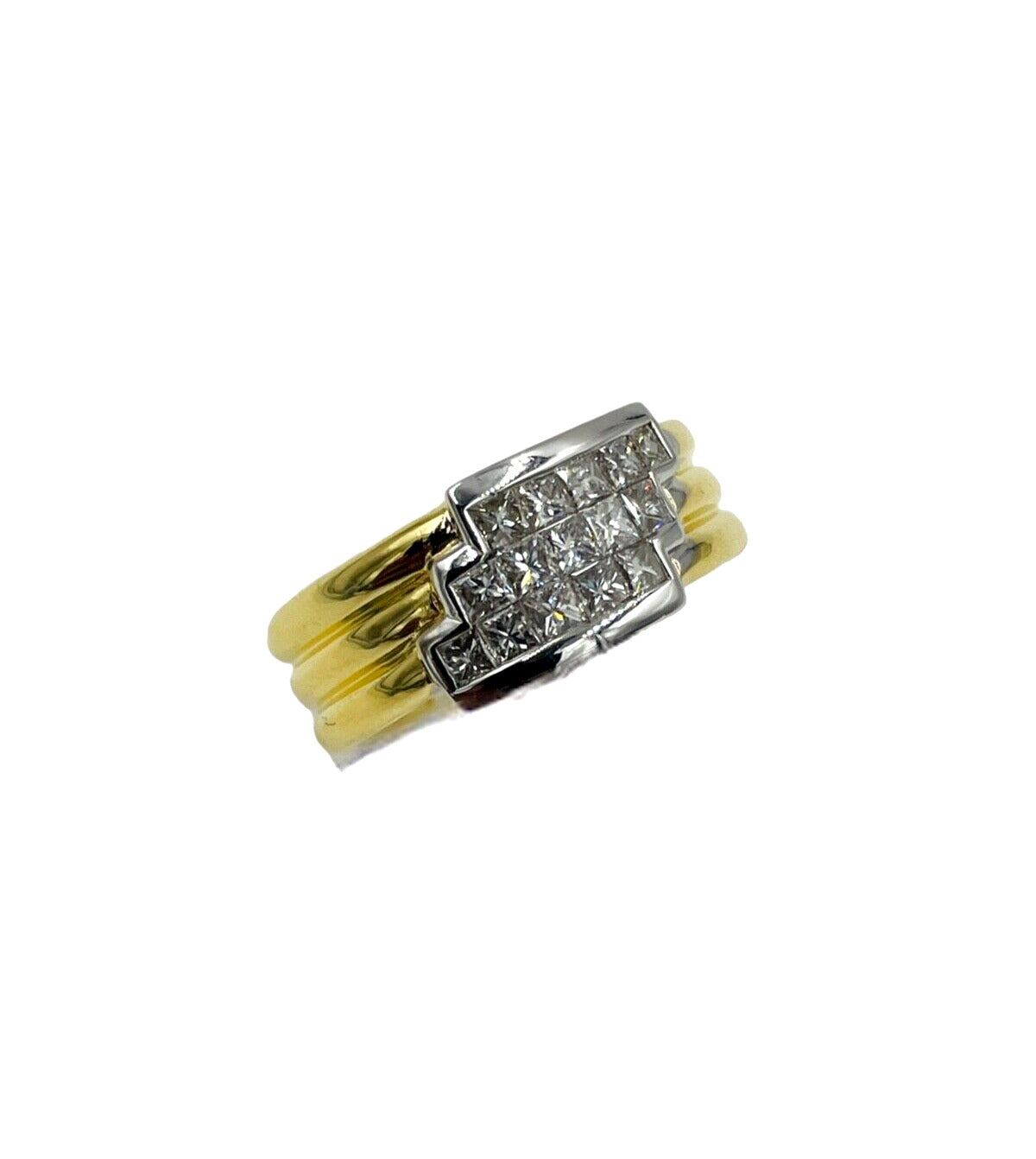 18k Gold Princess cut diamond wide band Ring