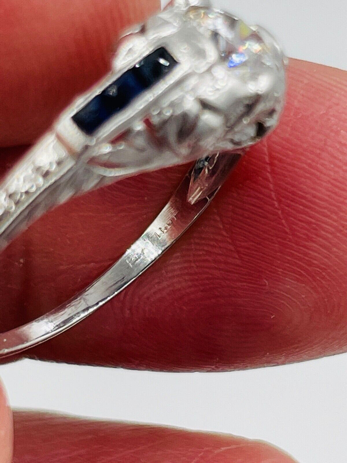 Estate Platinum diamond Synthetic Sapphire Ring VS H Engagement ring