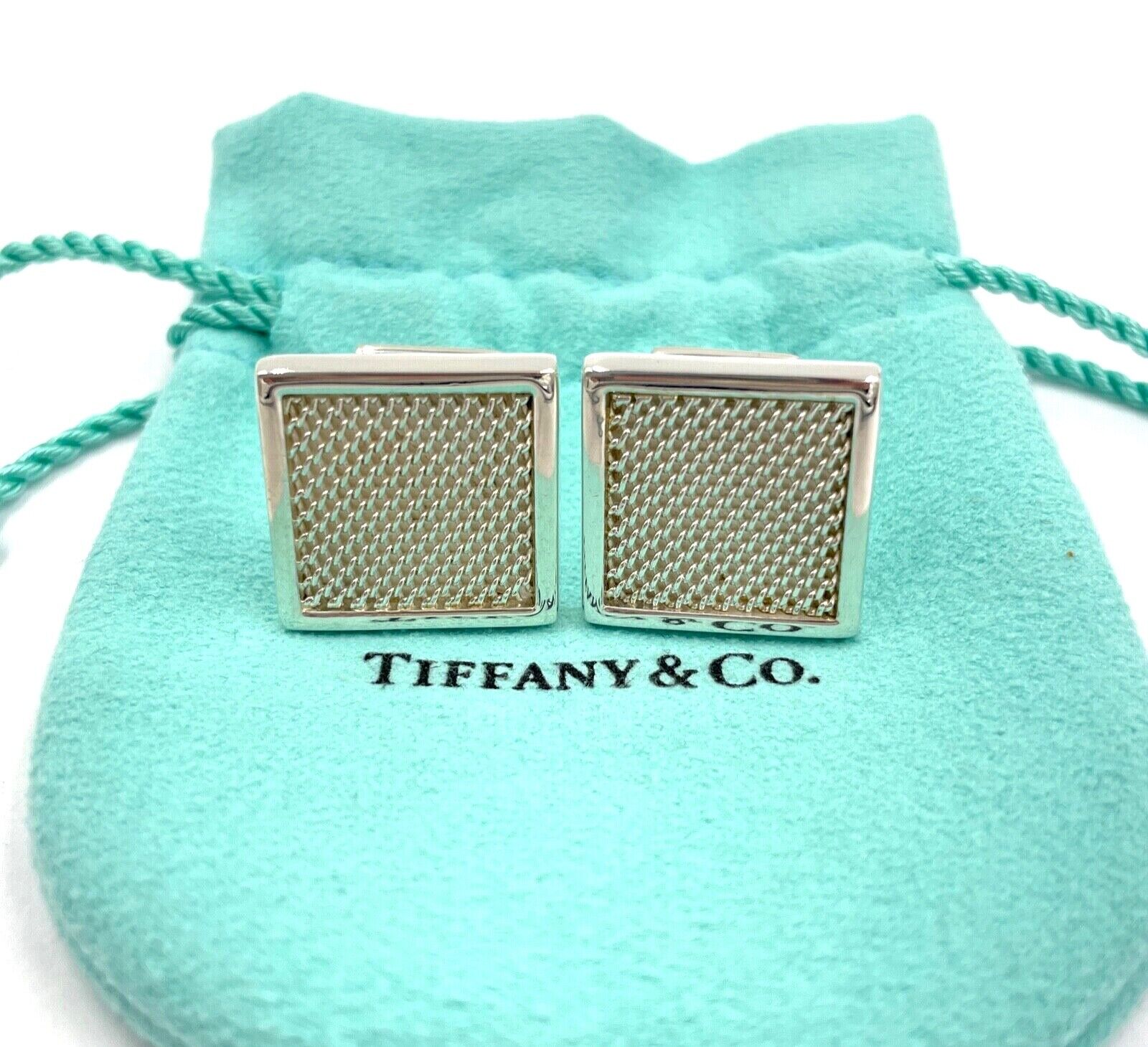 Tiffany & Co. Sterling Silver Square Mesh Cuff Links in Tiffany Pouch