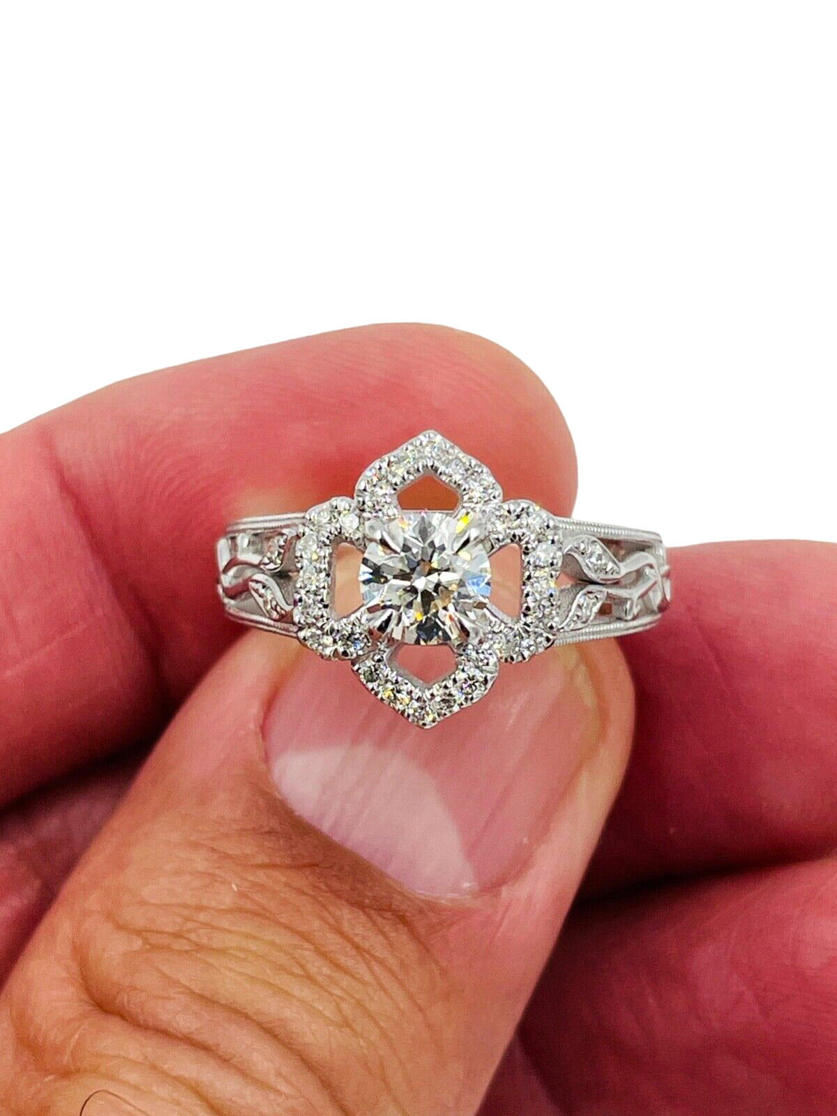 14kwg Diamond Halo Flower Ring EGL Certified