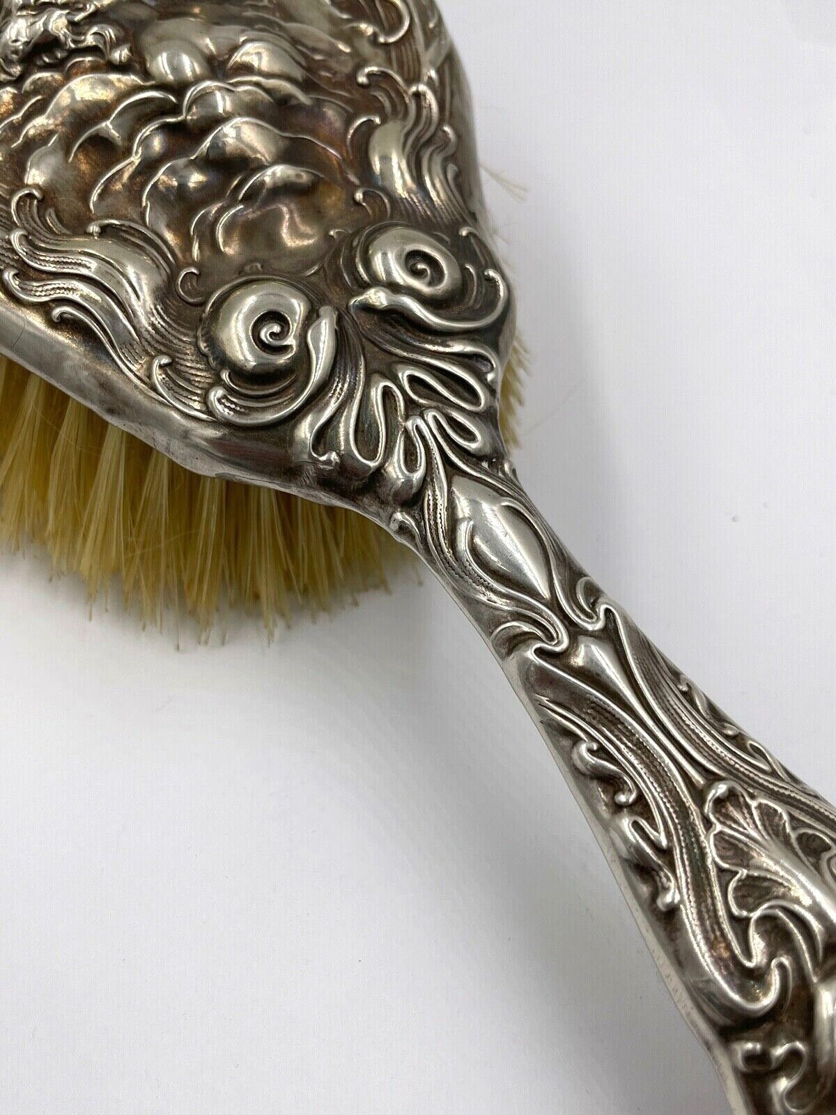 1904 Rare Art Nouveau Sterling Silver Love's Dream Brush Levi & Salaman