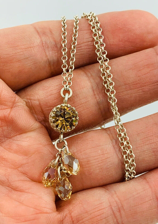 Designer Signed Rami Sterling Silver Briolette Drop Necklace Swarovski