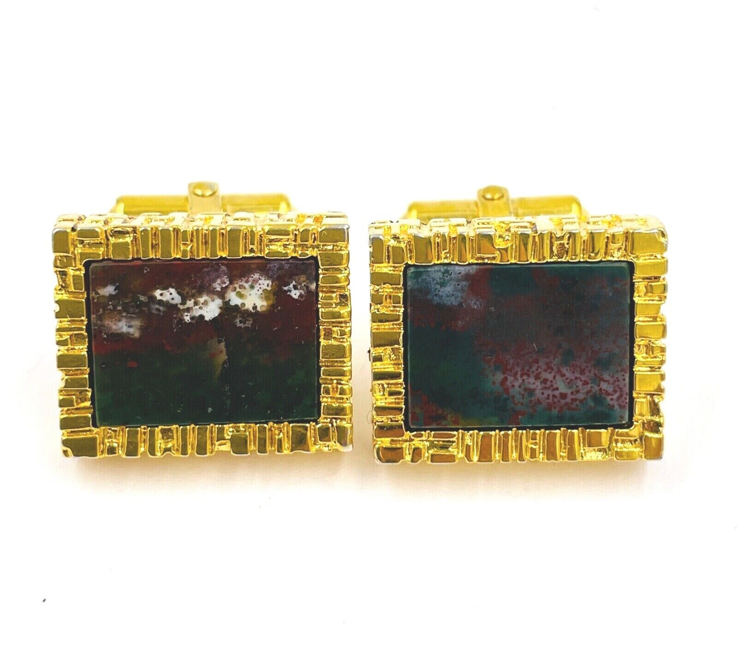 Vintage Destino Austria Chunky blood Stone Cufflinks Cuff Links Gold Tone