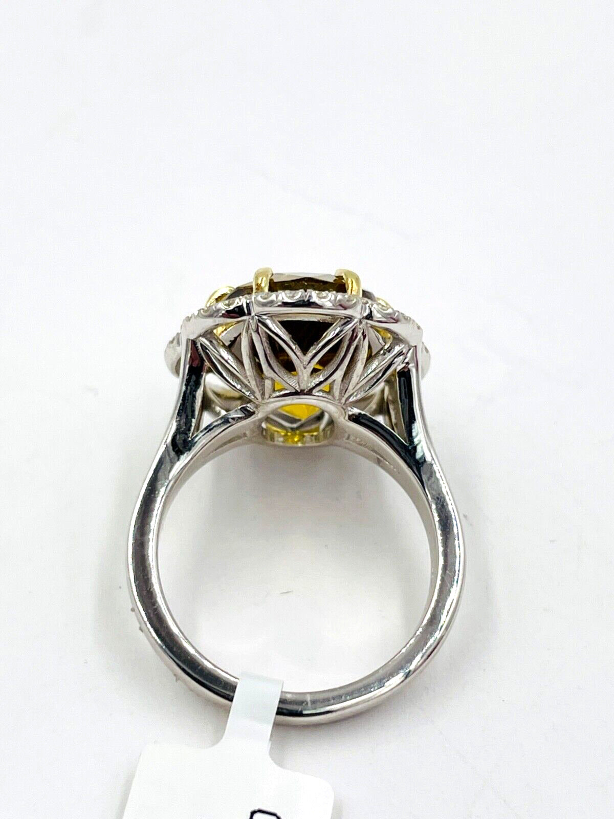 Stunning 12.4cts Natural Yellow Zircon diamond halo Cocktail ring White Gold