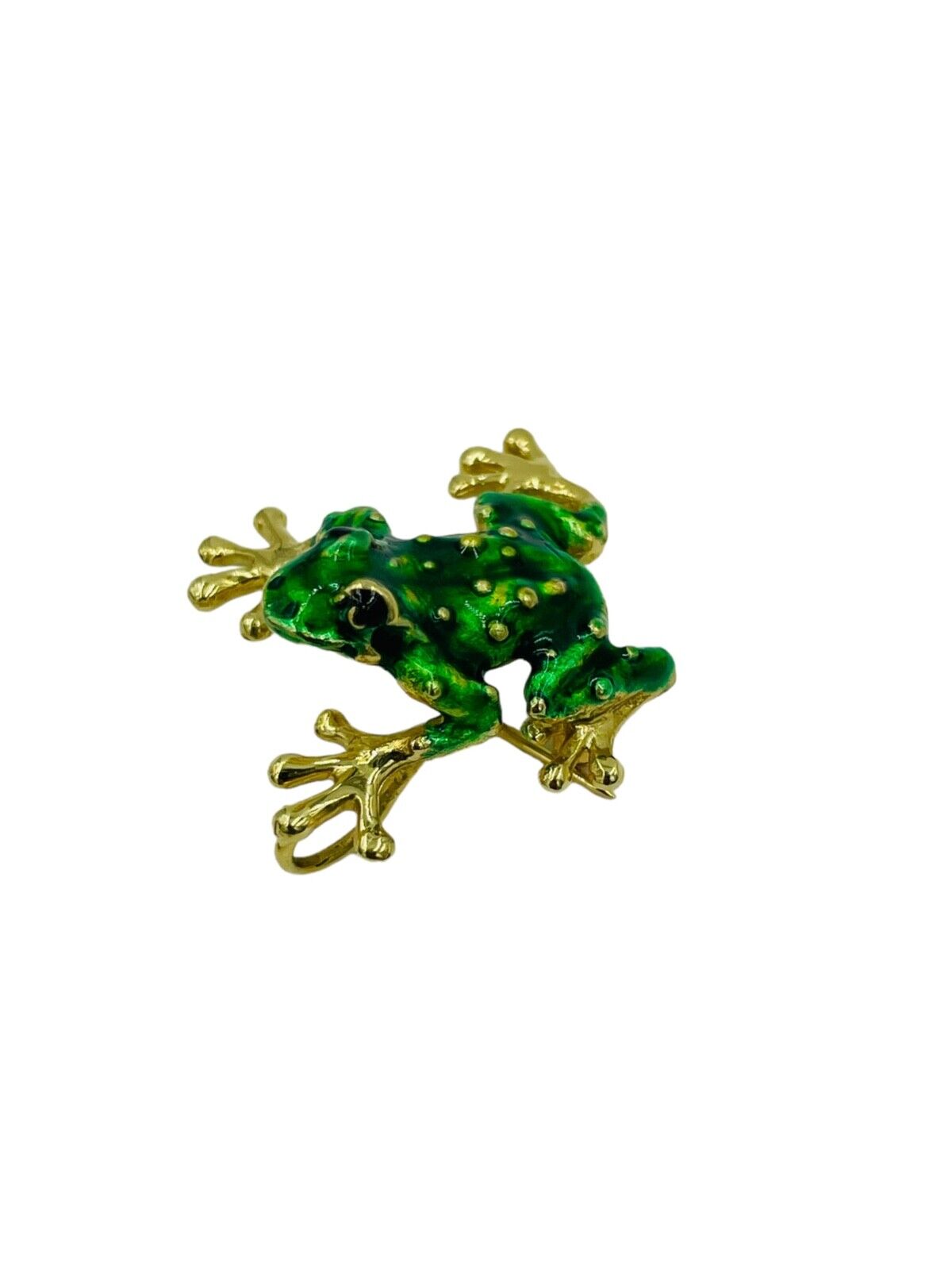 Vintage Green Frog Brooch Pin Pendant 14K Yellow Gold Enamel