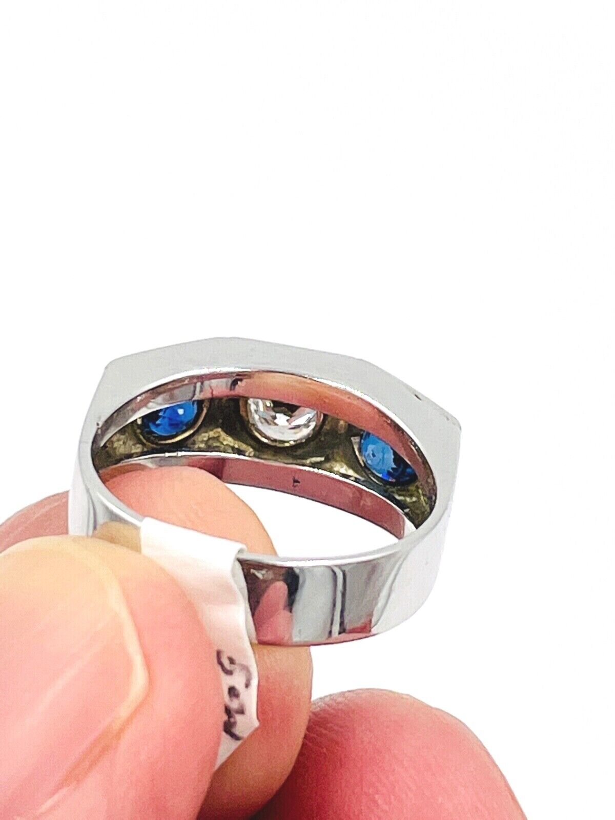 Art Deco Diamond Sapphire White Gold Three Stone Ring