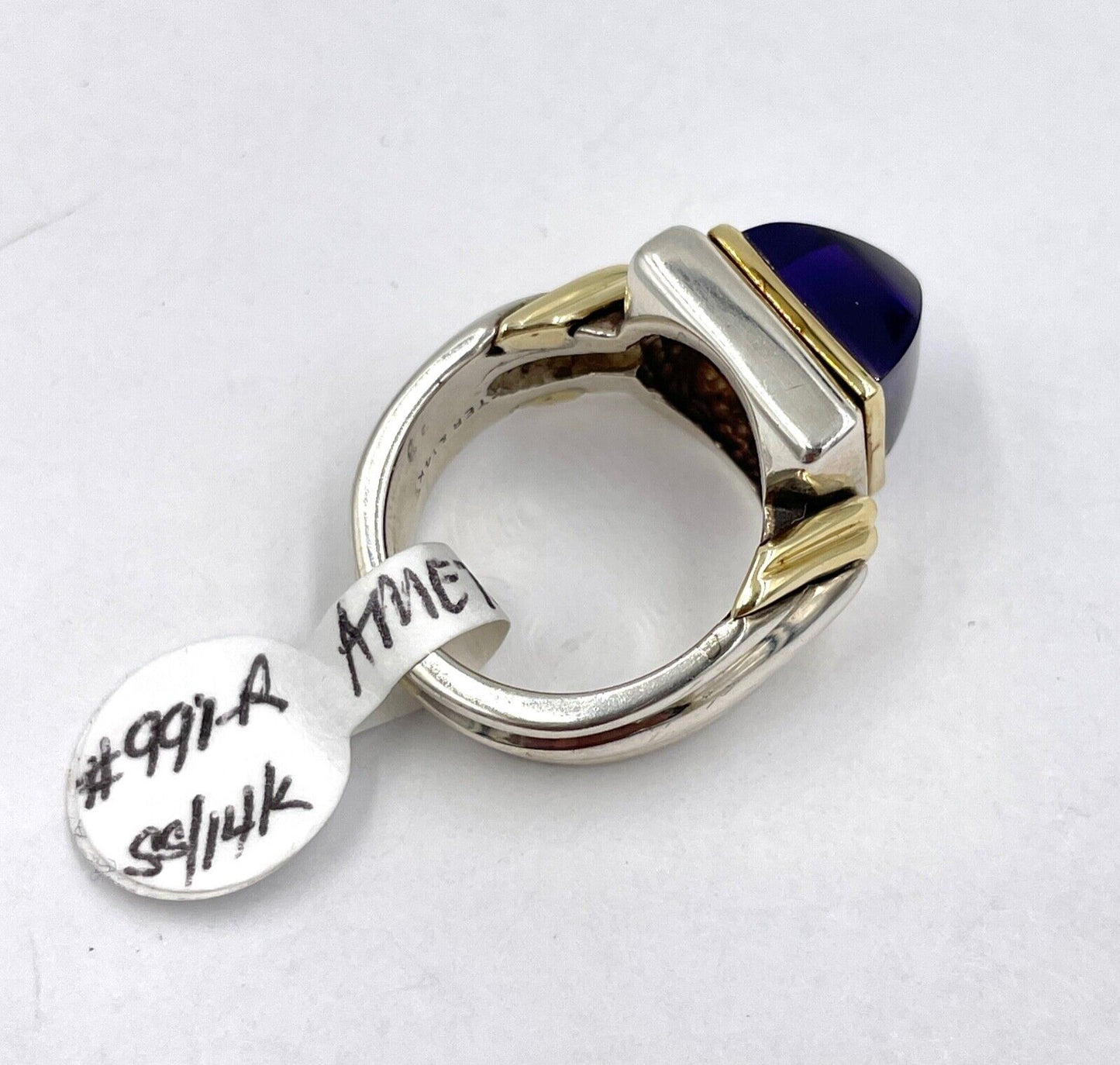 Fabulous Designer Rigoberto 14k and Sterling Silver Amethyst pyramid ring