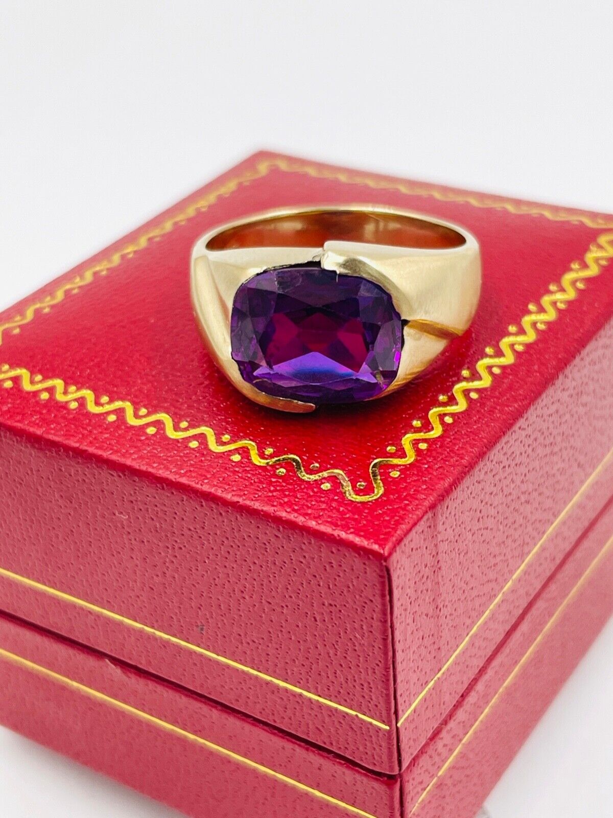 Vintage 14k Yellow Gold Synthetic Alexandrite Men's Ring