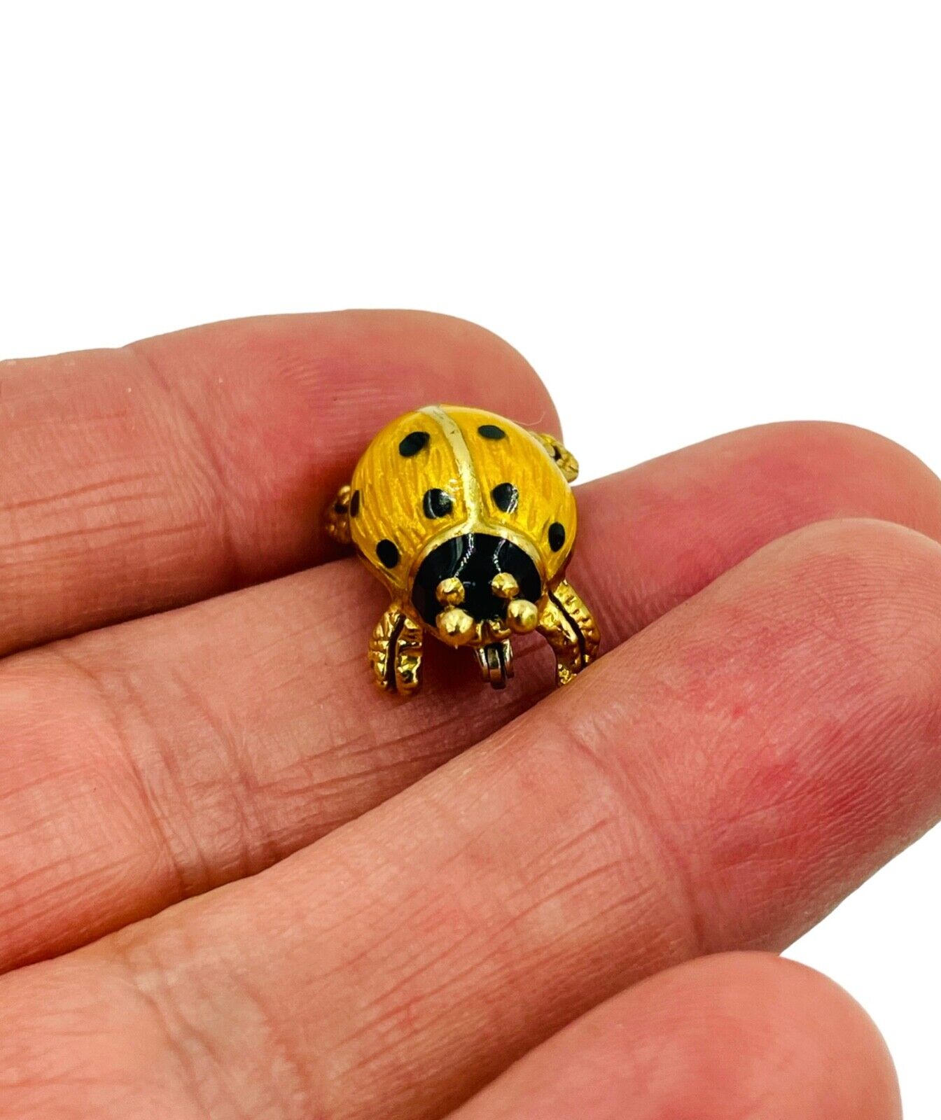 Italian Lady Bug Brooch Pin 18K Yellow Gold Enamel