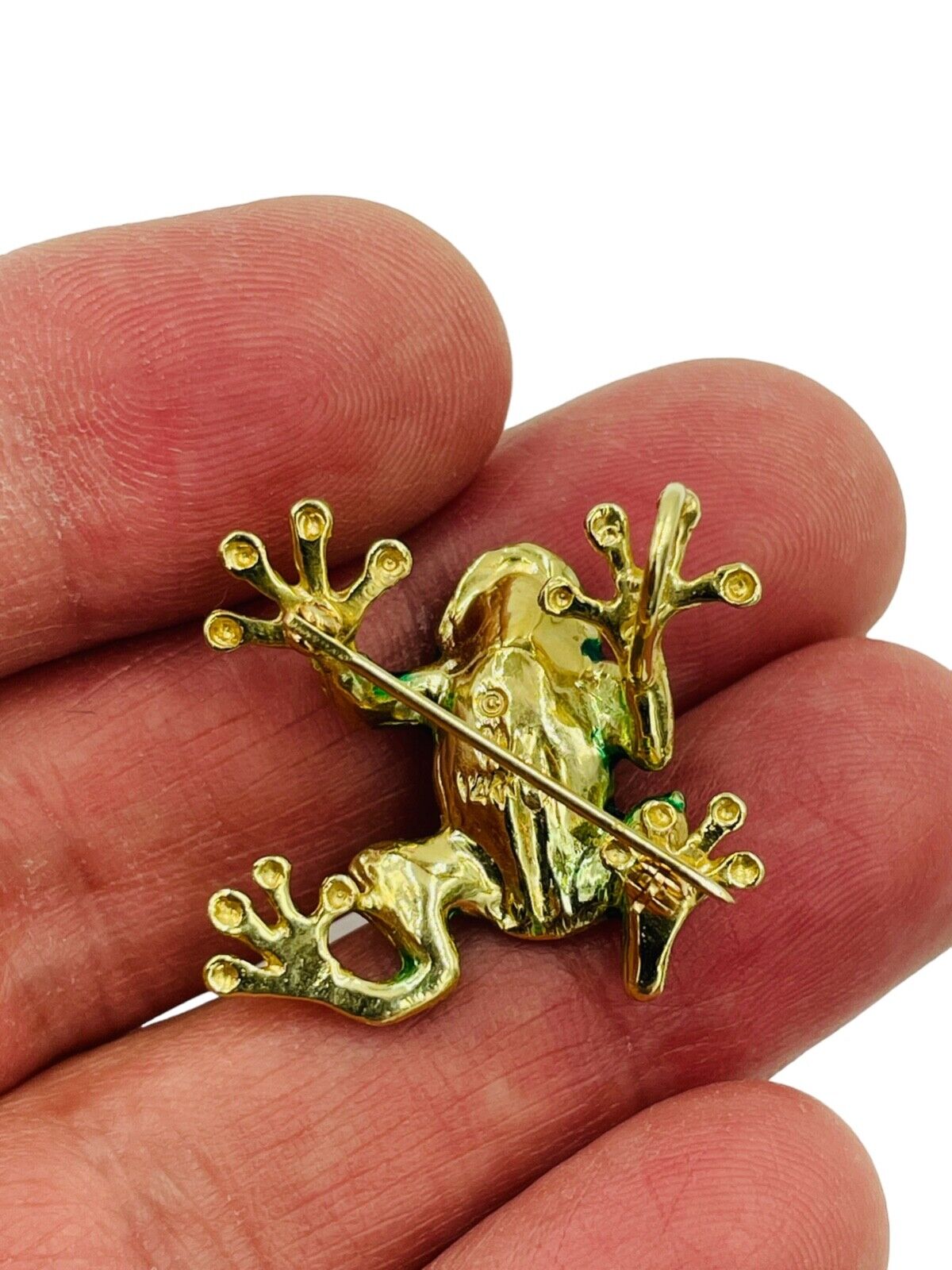 Vintage Green Frog Brooch Pin Pendant 14K Yellow Gold Enamel