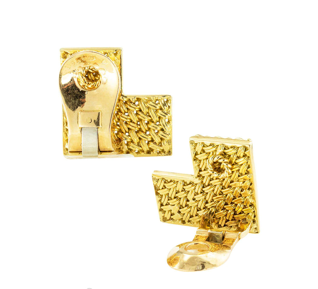Vintage Gubelin 18k Gold Handcrafted Woven Yellow Gold Clip On Earrings