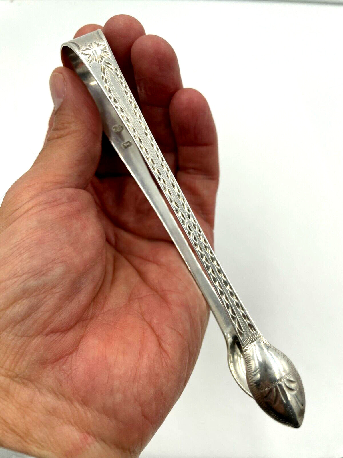 king George III Sterling Silver Sugar Tongs NIPS London England Antique Rare