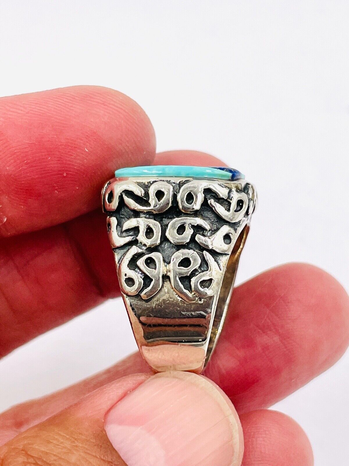 Native American Myra Nastacio Zuni Tribe Sterling Silver Turquois Inlay Ring 69