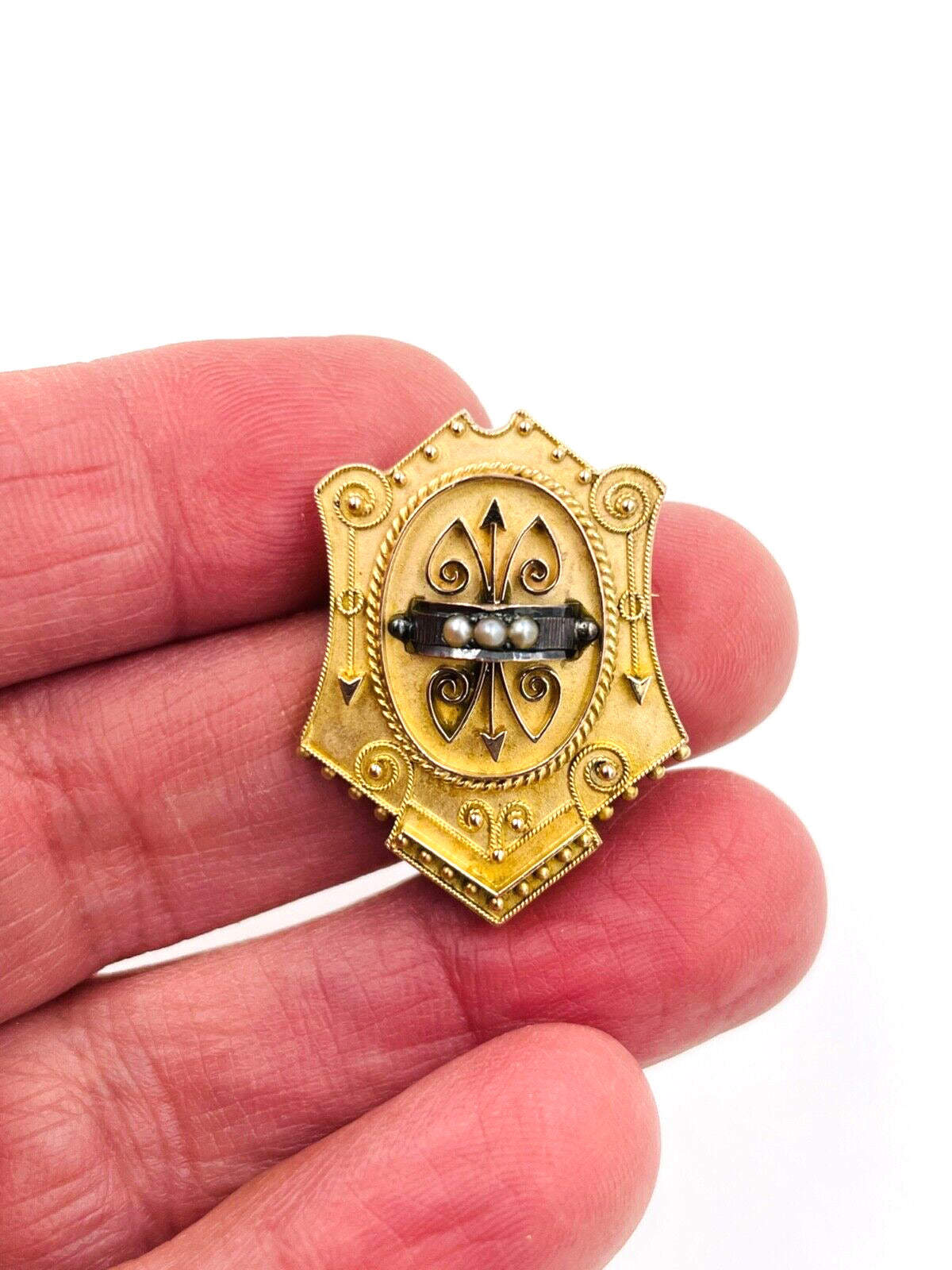 Victorian 12k Rose Gold Etruscan Pin Brooch 1880's