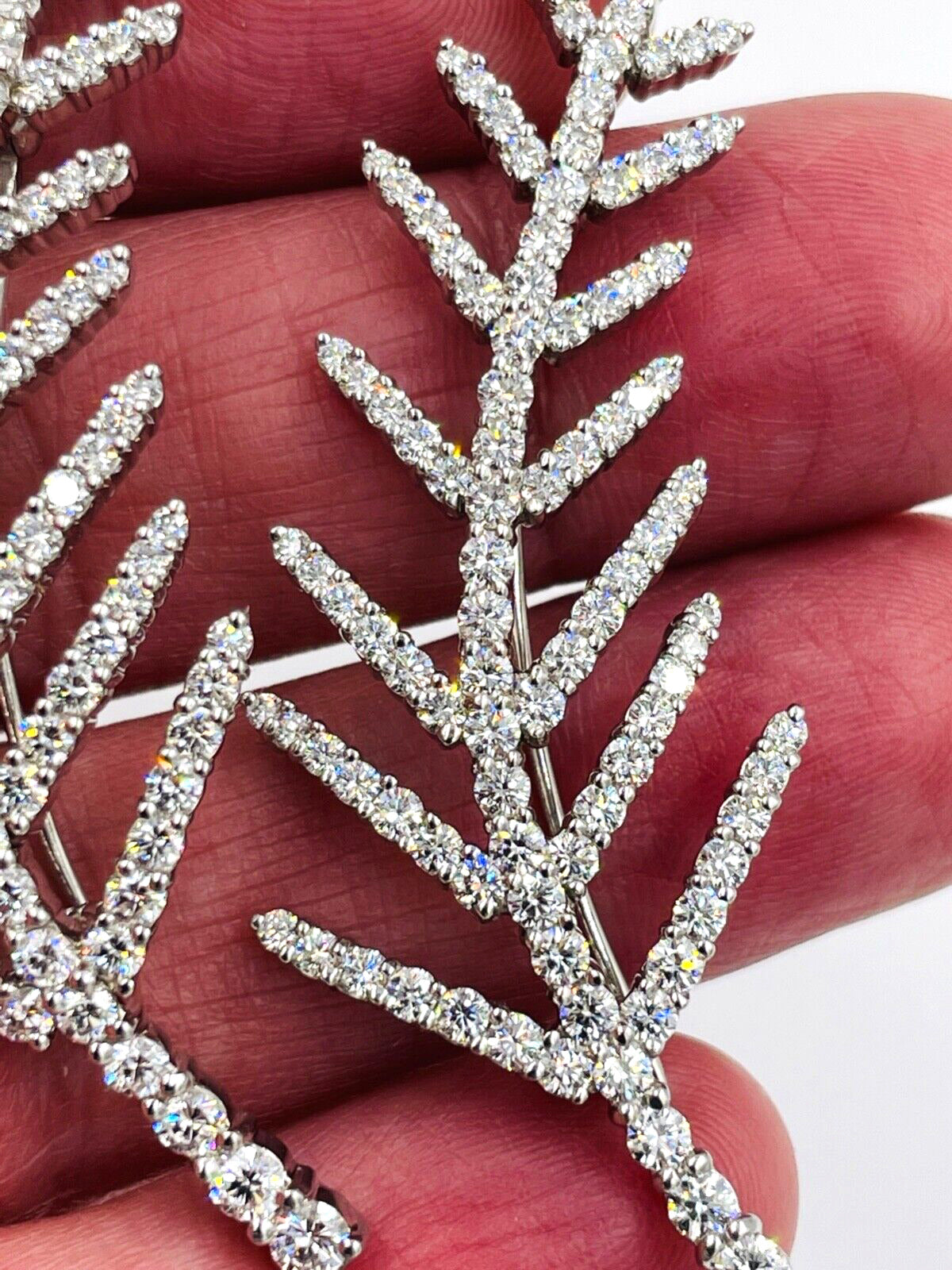 Set of 2 Vintage Tiffany & Co. Platinum Diamond Fern Pin Brooch Brooches