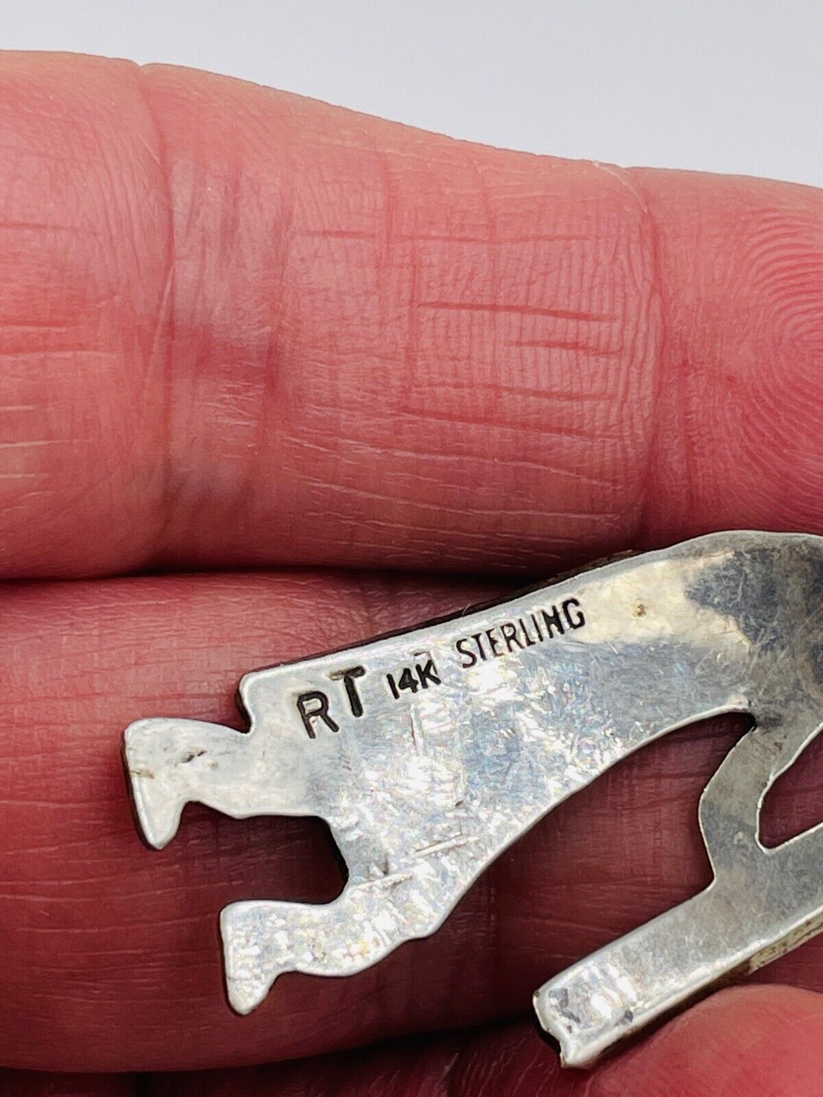 Navajo .925 Silver & 14k Gold Spirit Bear Artist Signed Ray Tafoya Pendant