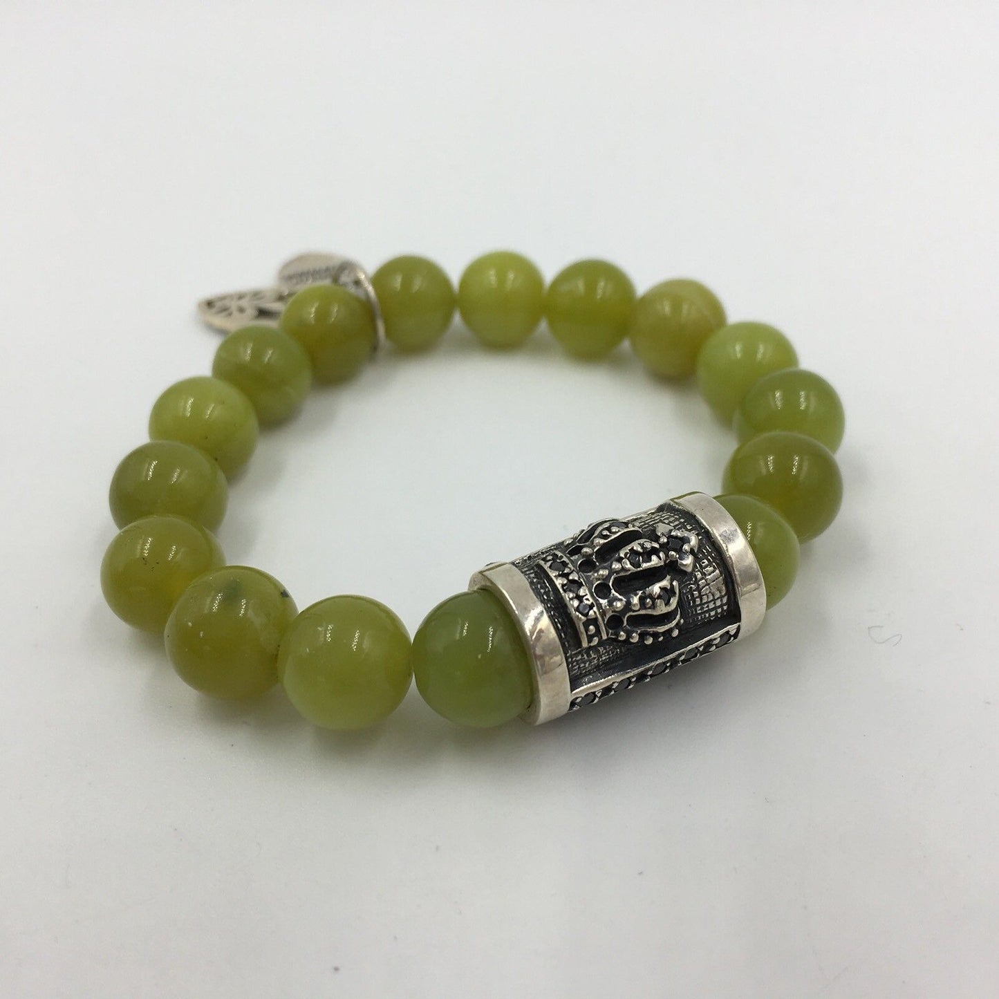 Royalty Collection Sterling Silver Crown Shield Charm Agate Bead Bracelet