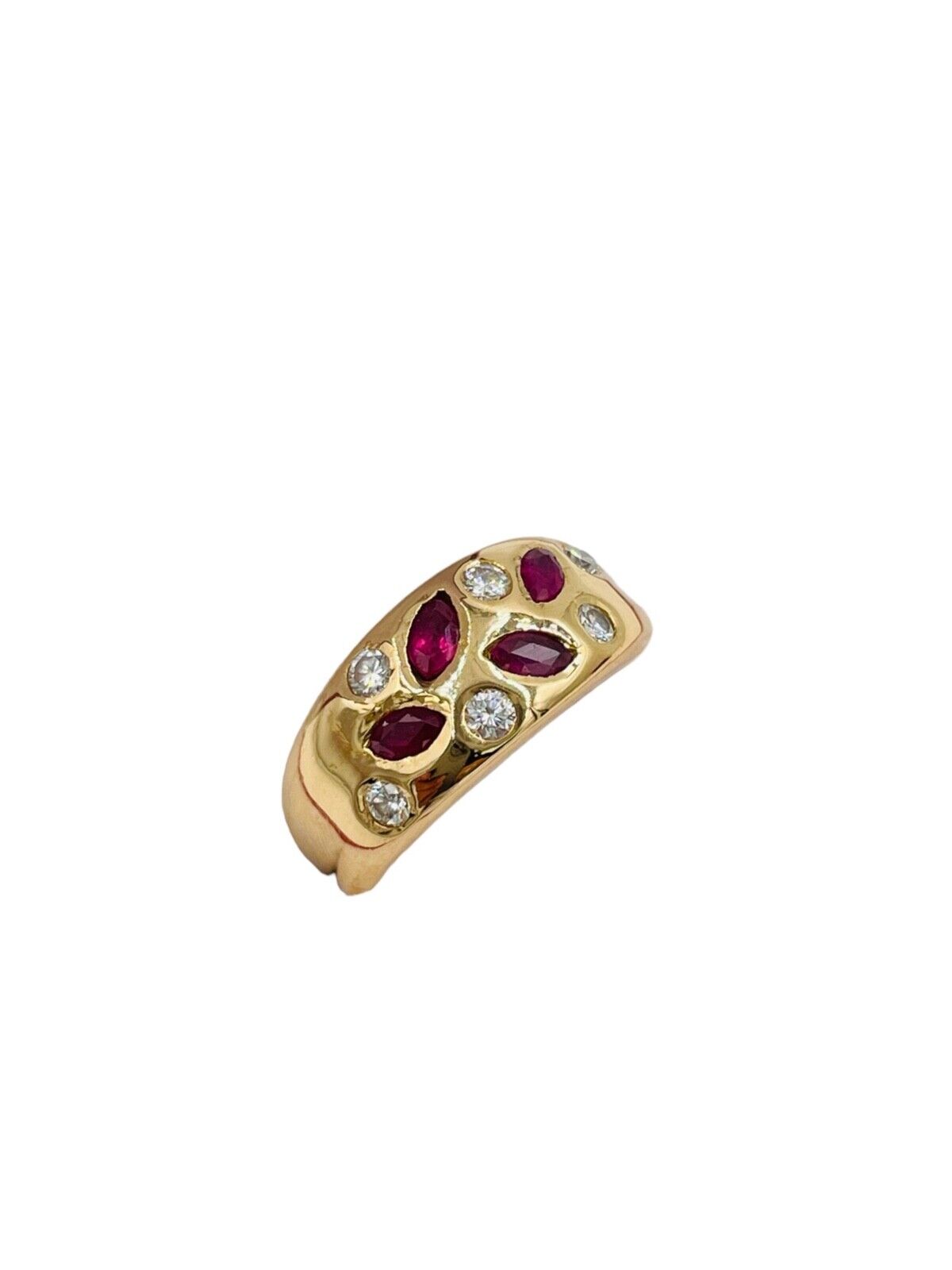 Vintage 18K Rose Gold Diamond Ruby Band Ring VS wide band