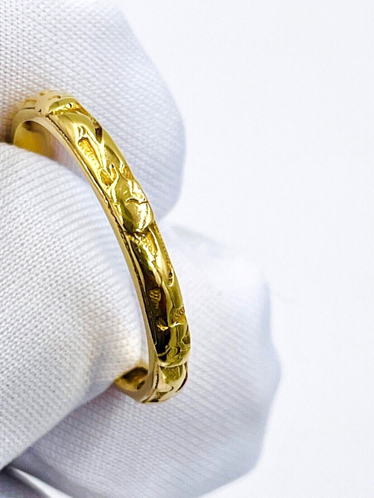 Antique Bowden 18K yellow Gold Art Nouveau Band Ring 7sz flower 2.5mm band