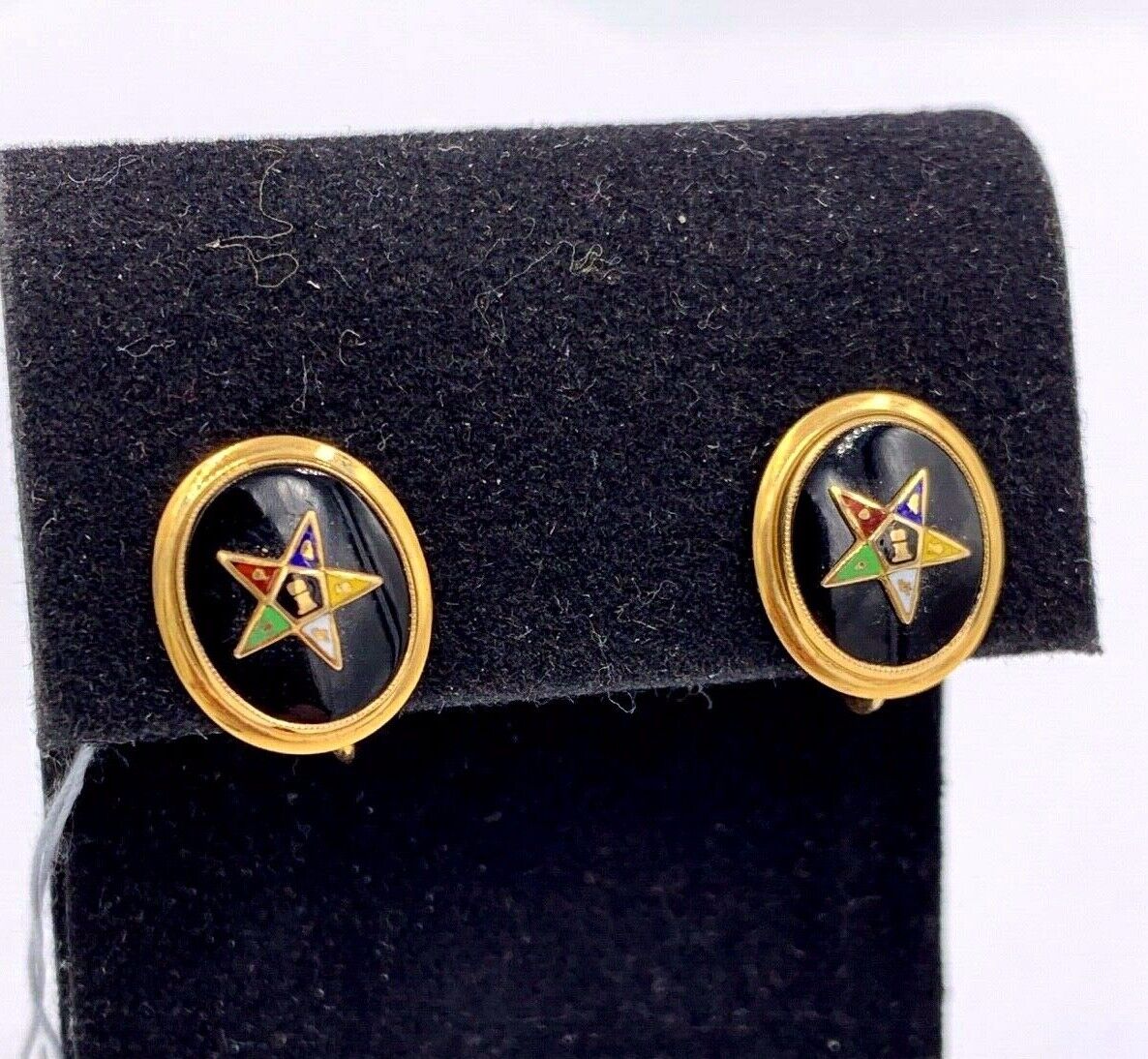 Vintage 10k Gold Eastern Star Enamel screw back Earrings BDA
