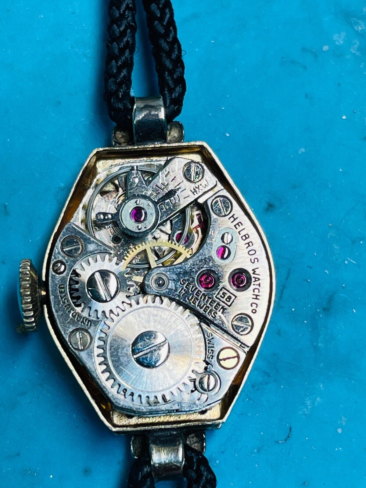 Art Deco Helbros Brooks 14k gold watch with Diamonds working